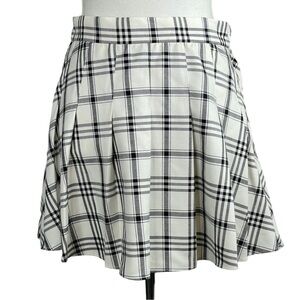 Garage White & Black Wide Plaid Pleated Tennis Prep Skirt Blokette Academia